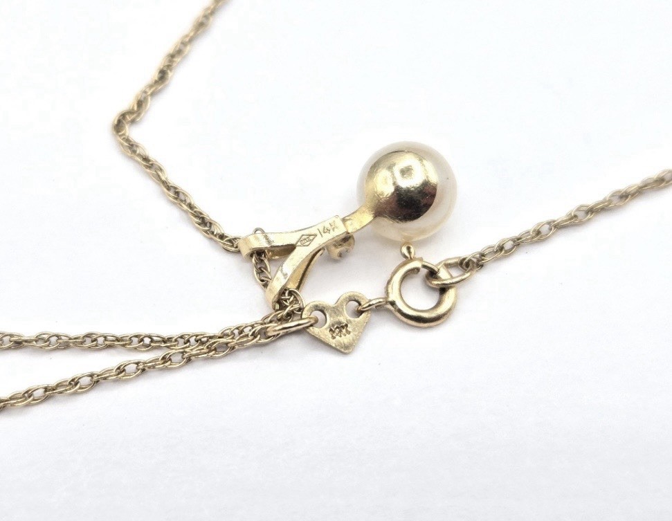 14K Yellow Gold Diamond and Pearl Necklace Twisted Rope Chain 1.3g