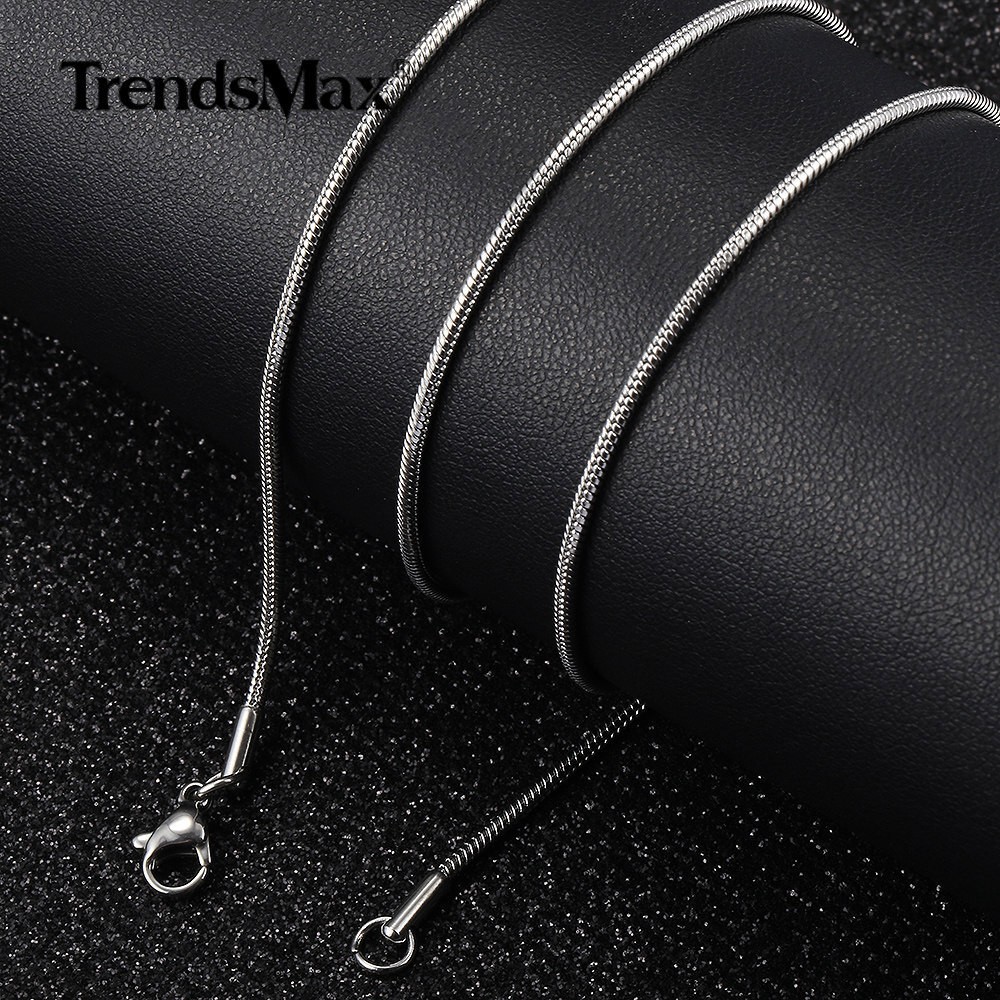 USA 1.6/2.0mm Silver Solid Stainless Steel Round Snake Chain Necklace Unisex