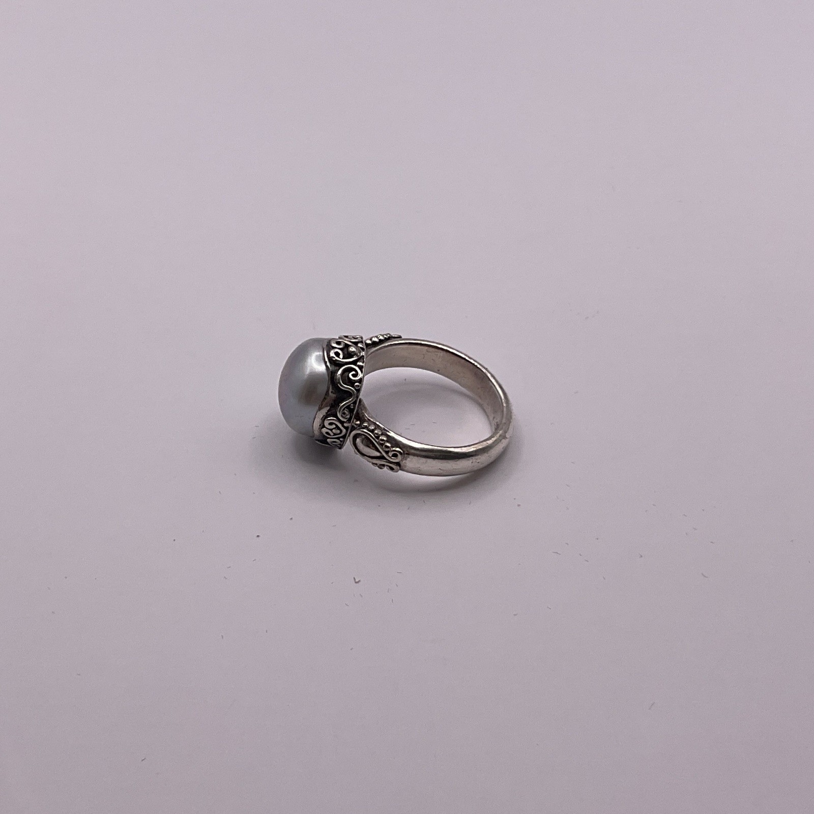 Vintage BA Suarti Bali Sterling Silver 925 Gray Mabe Pearl Ring Size 7.25 Design