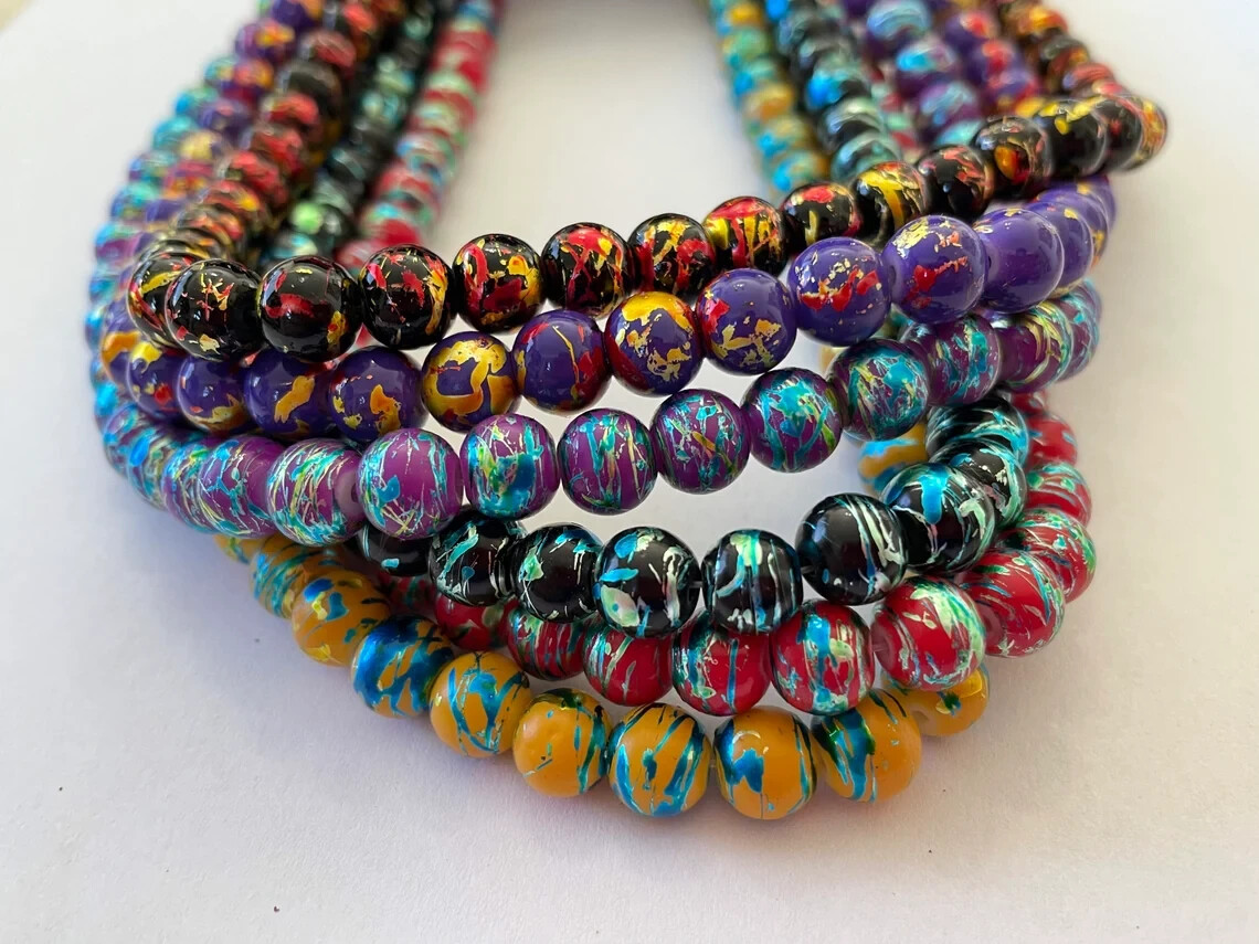 Glass Beads 8mm Round Mix Lot Beads for Bracelet Making Round Bulk 300 pcs
