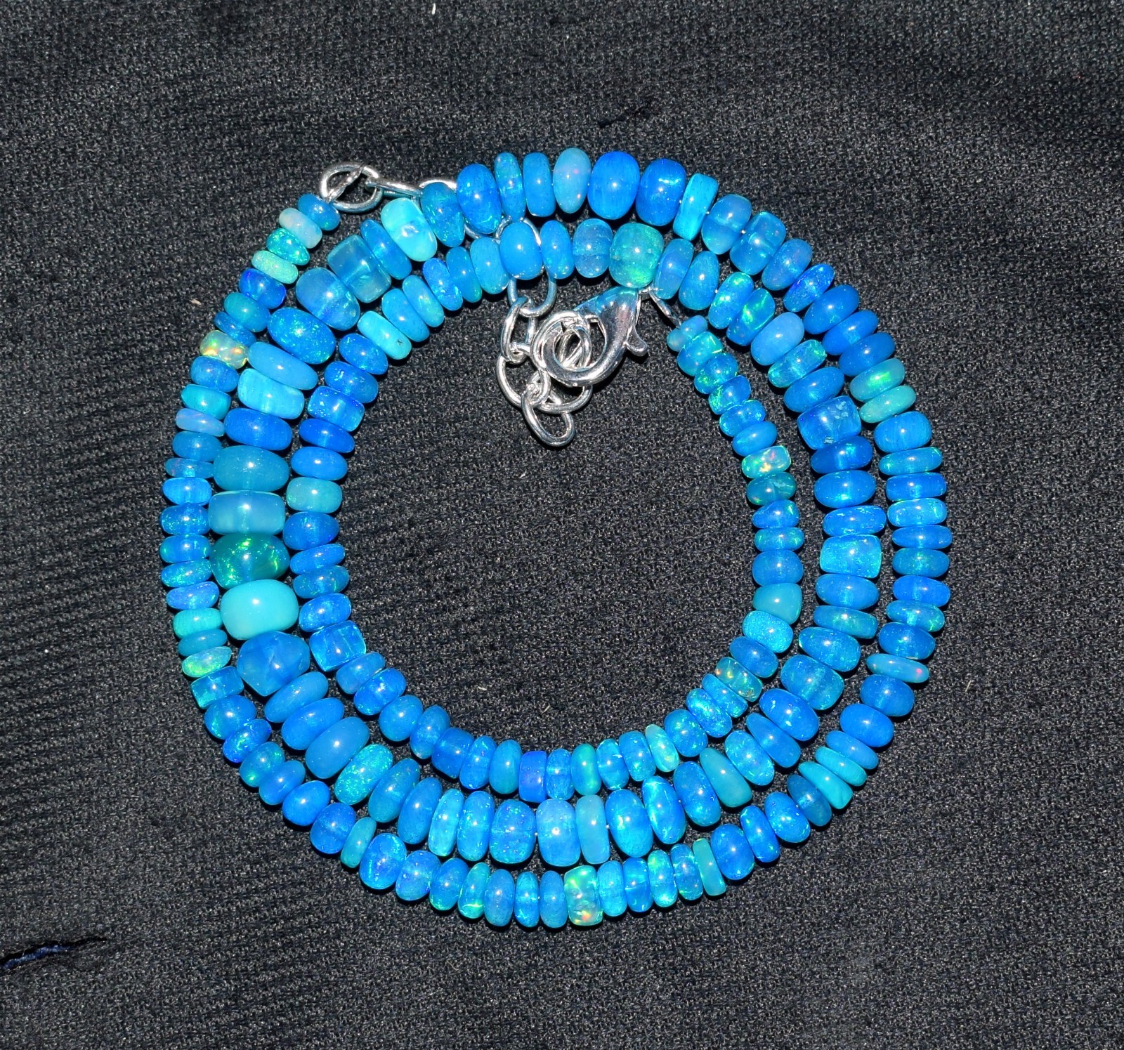16″Natural Ethiopian Opal Wello Fire Opal Gemstone Bead Necklace