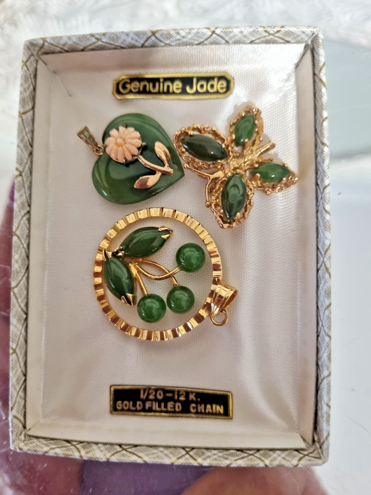 Vintage Genuine Jade 12K Gold Filled Brooch Pendant Lot 1950s USA see Video 74gm