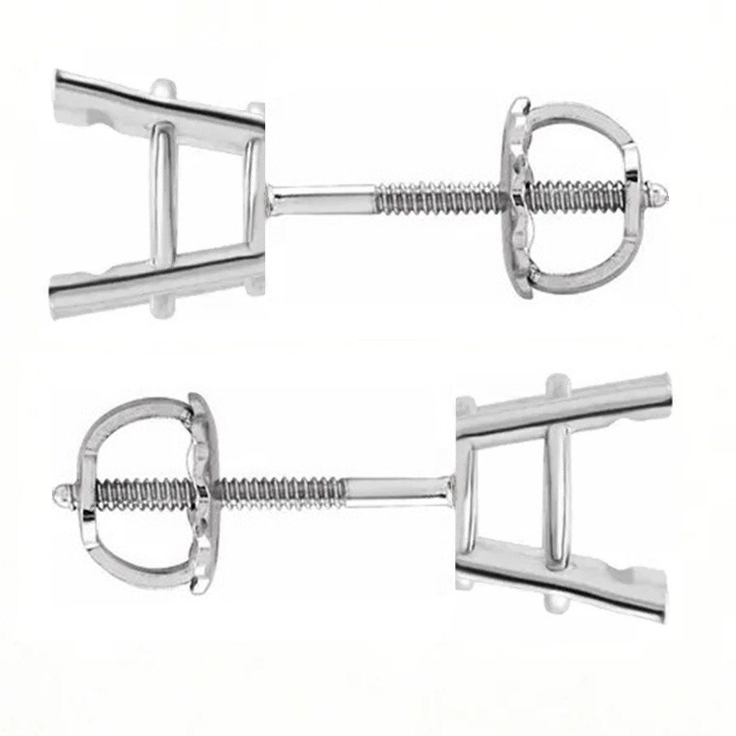 Earring Mountings 14K White Gold Round Cut Pre-Notched 4 Prong Screw Back-1 Pair
