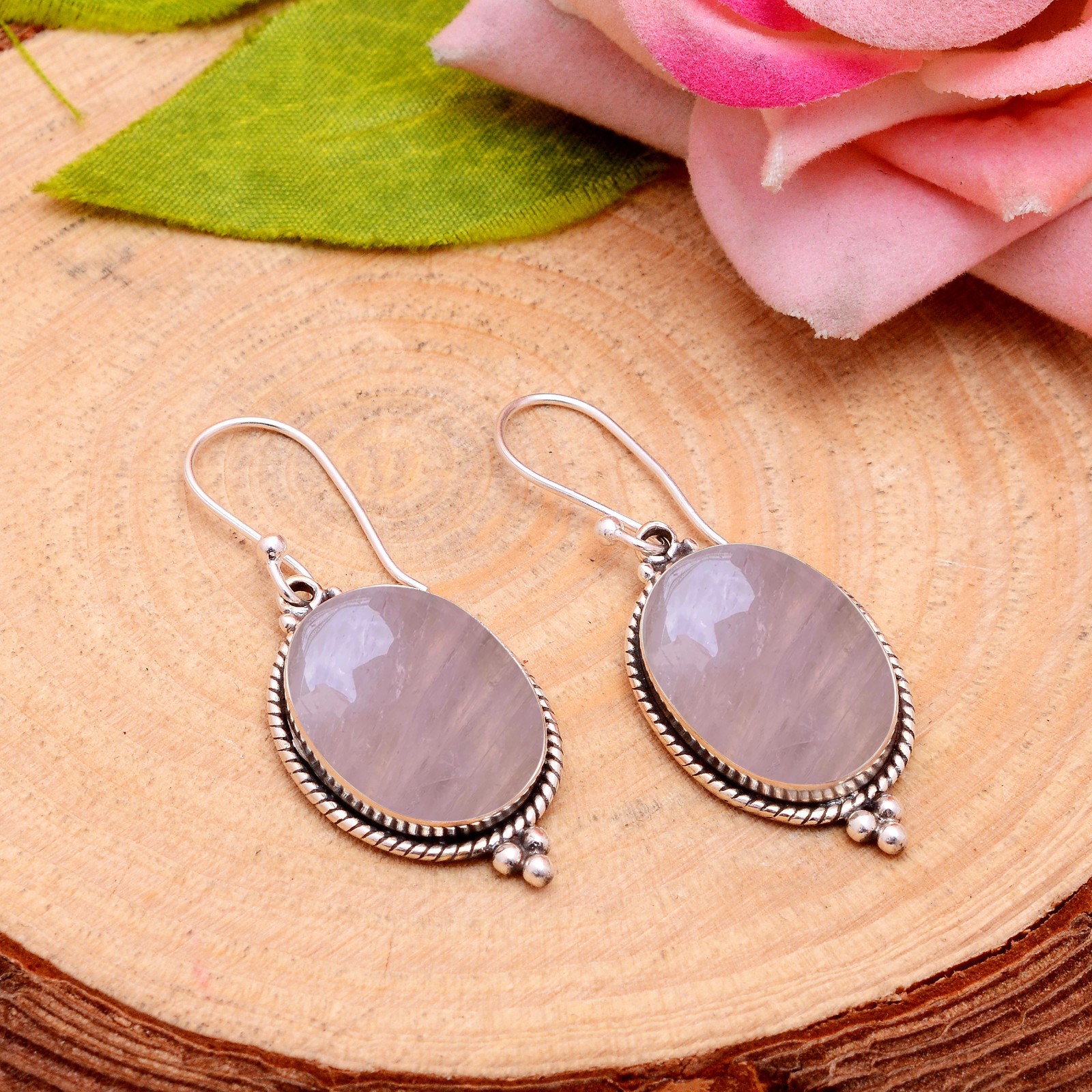 Rose Quartz Sterling Silver Earrings Handmade Romantic Jewelry Anniversary Gift