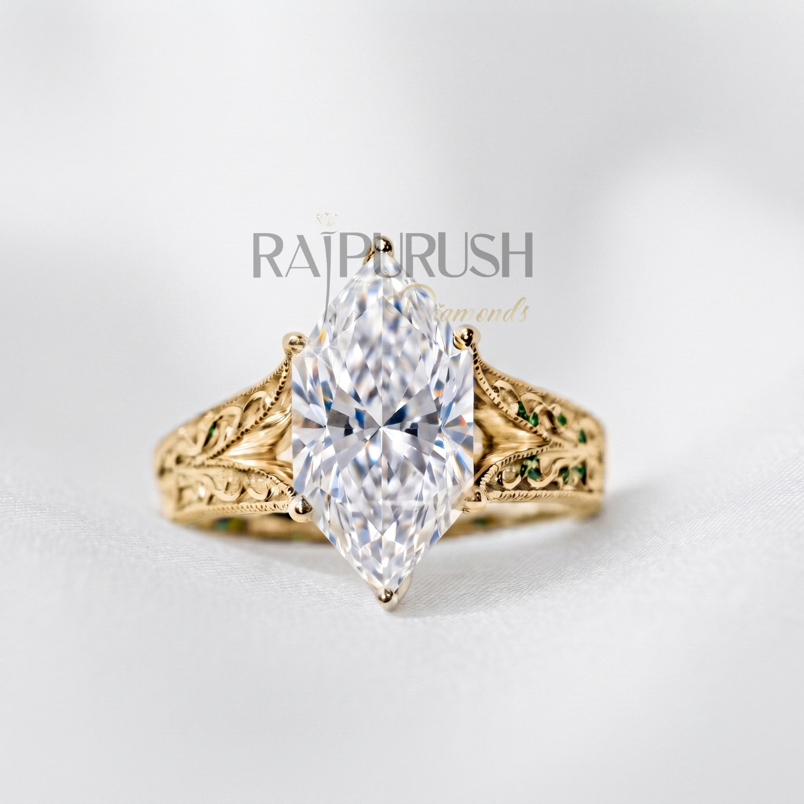 Marquise Cut Moissanite Art Deco Engagement Ring 925 Sterling Silver Bridal Band