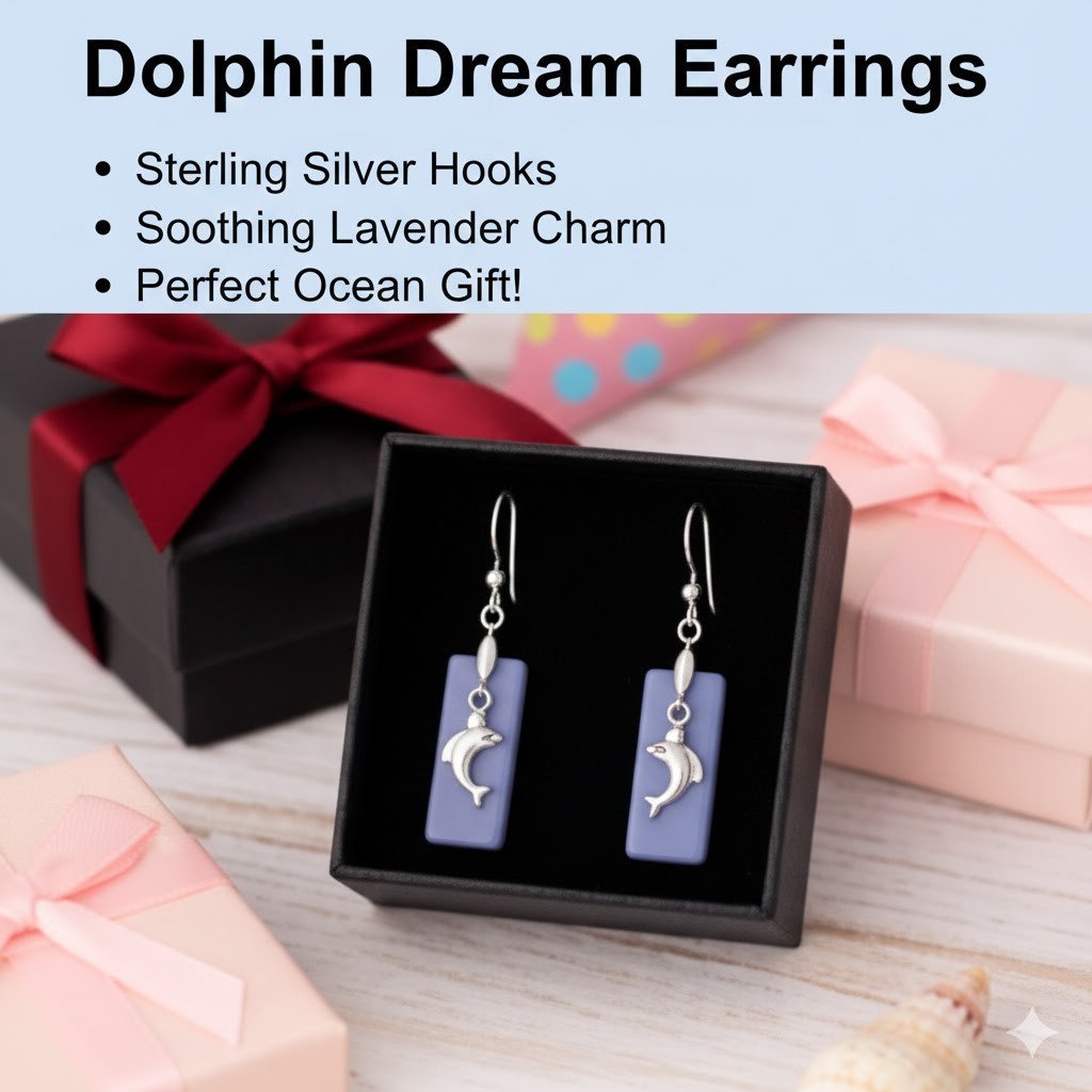 Bohemian Vacation Style Sea Glass Earrings – Beach Dolphin Dangle Earring Set