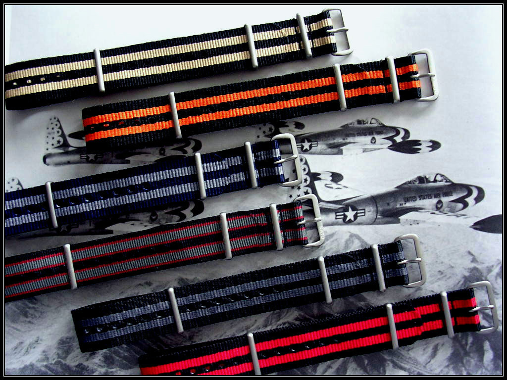 20mm striped NATO G10 ® nylon RAF watch band strap fits weekender IW SUISSE USA