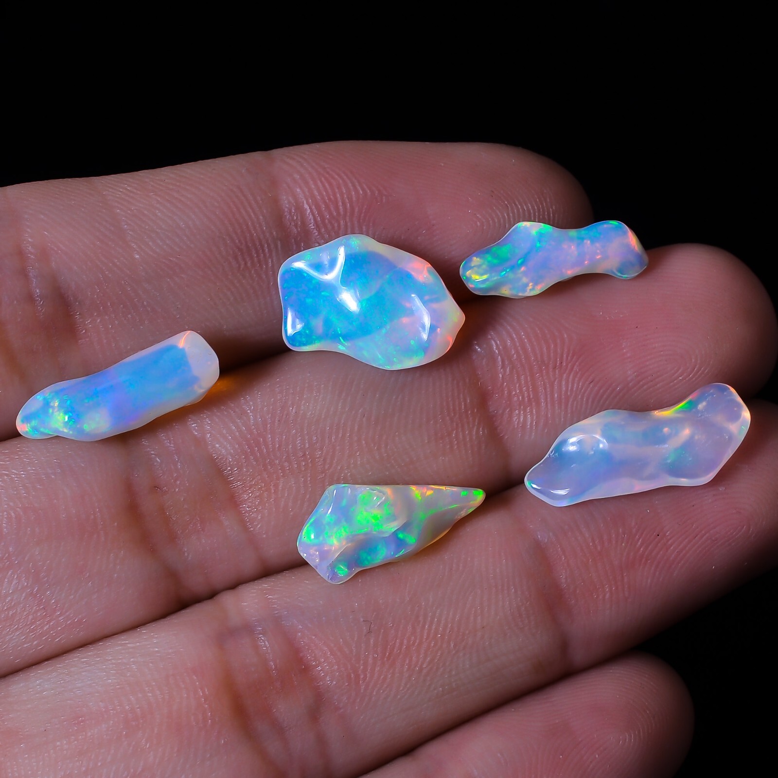 Natural Ethiopian Opal Polished Roungh Freeform 11 Ct Gemstone 5 Pc 15X6 18X7 mm