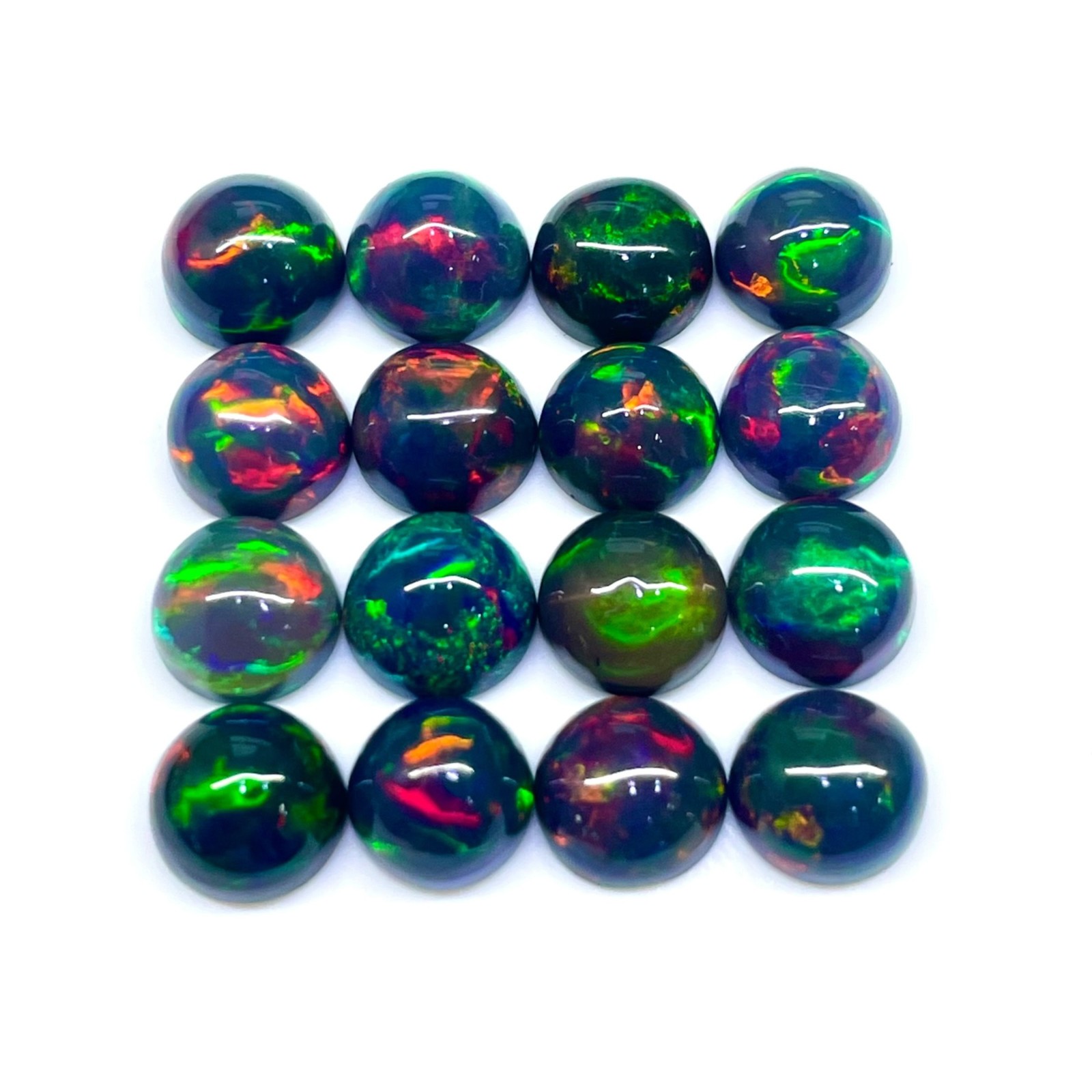 12 Pcs Natural Ethiopian Black Opal 6mm Round Flashy Loose Cabochon Gemstones