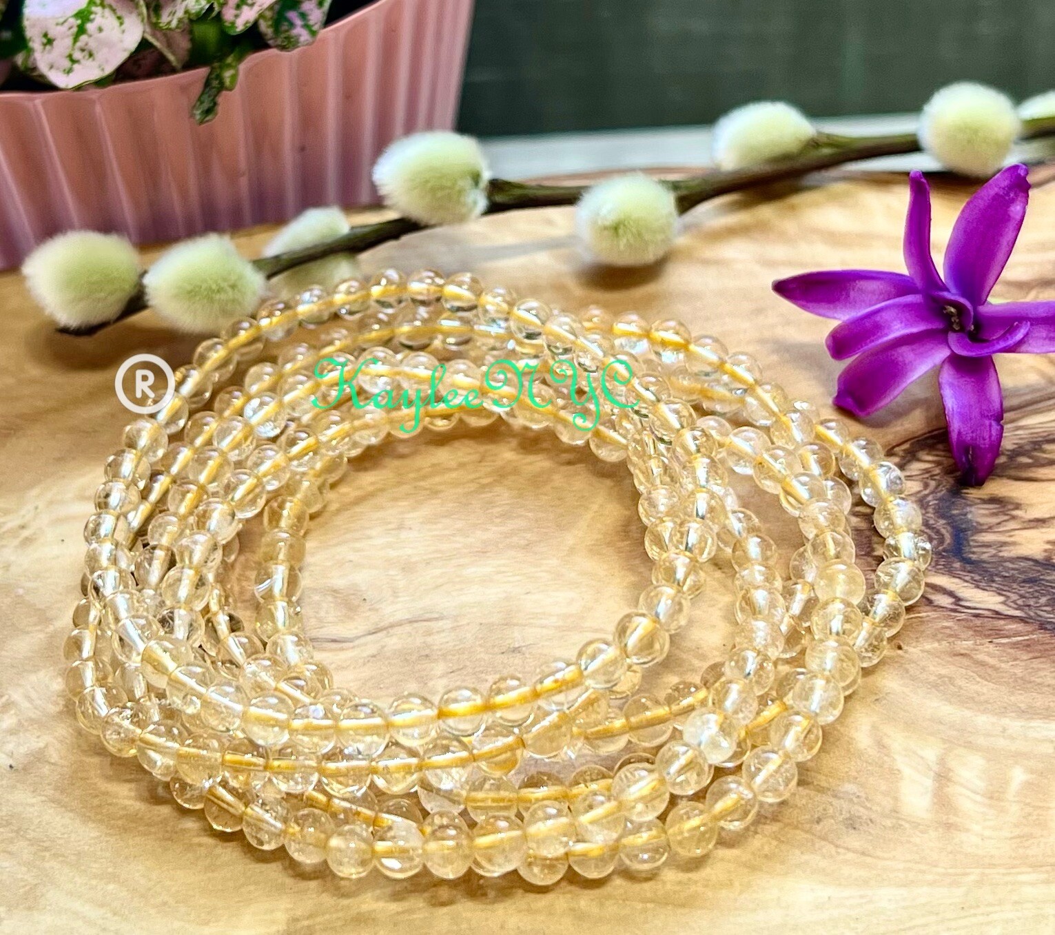 Wholesale Lot 6 Pcs Natural Citrine 4mm 7.5” Crystal Stretch Bracelet