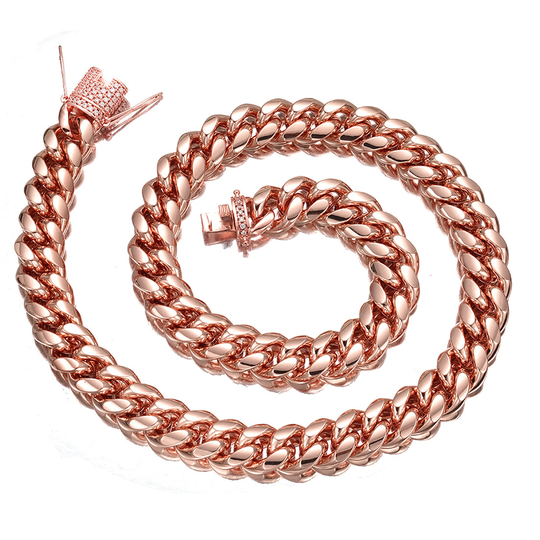 10/14mm New Rose Gold Women Men Stainless Steel Miami Curb Cuban Chain Necklace