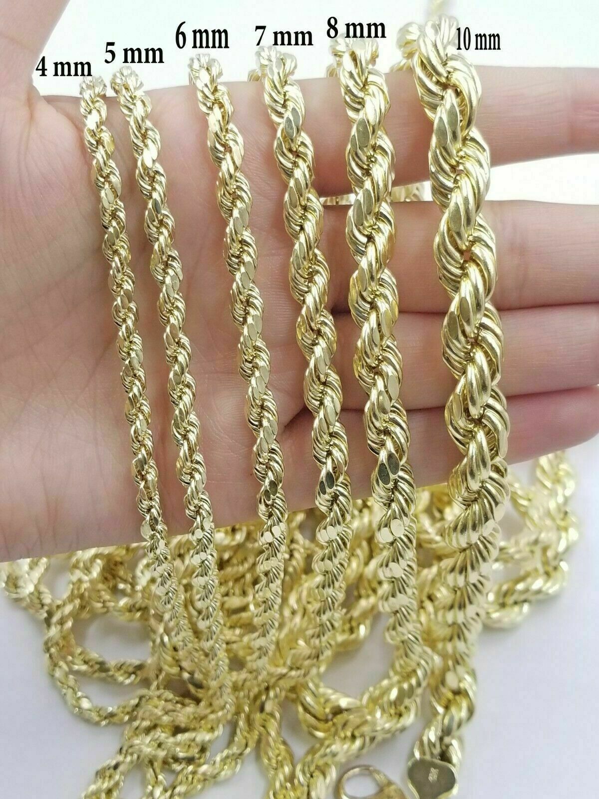10k Yellow Gold Rope Chain Necklace 18″-30″ Men Women 4mm-10mm Real Gold Sale