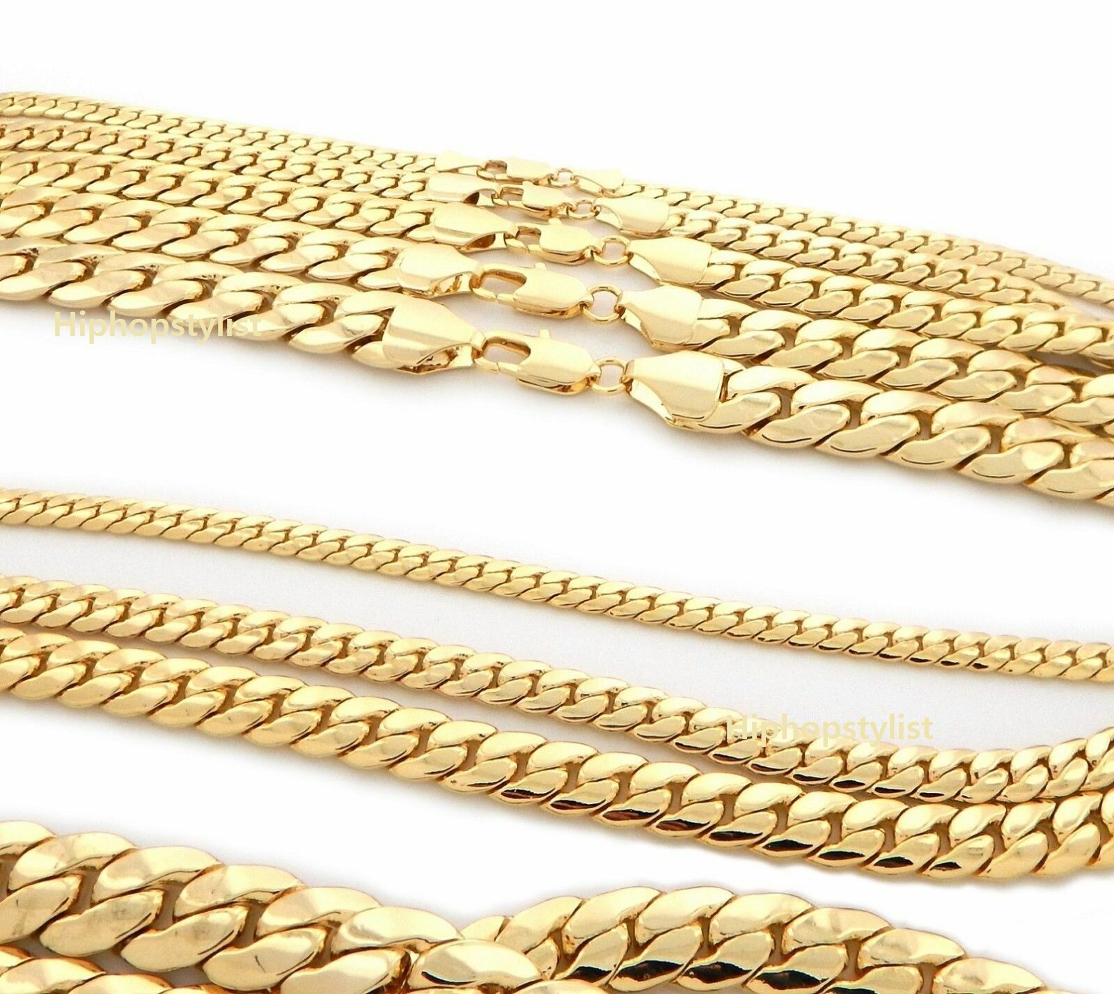 Mens Miami Cuban link Chain 4mm to 12mm 8″ 9″ 20″ 22″ 24″ 26″ 30″ Gold Plated