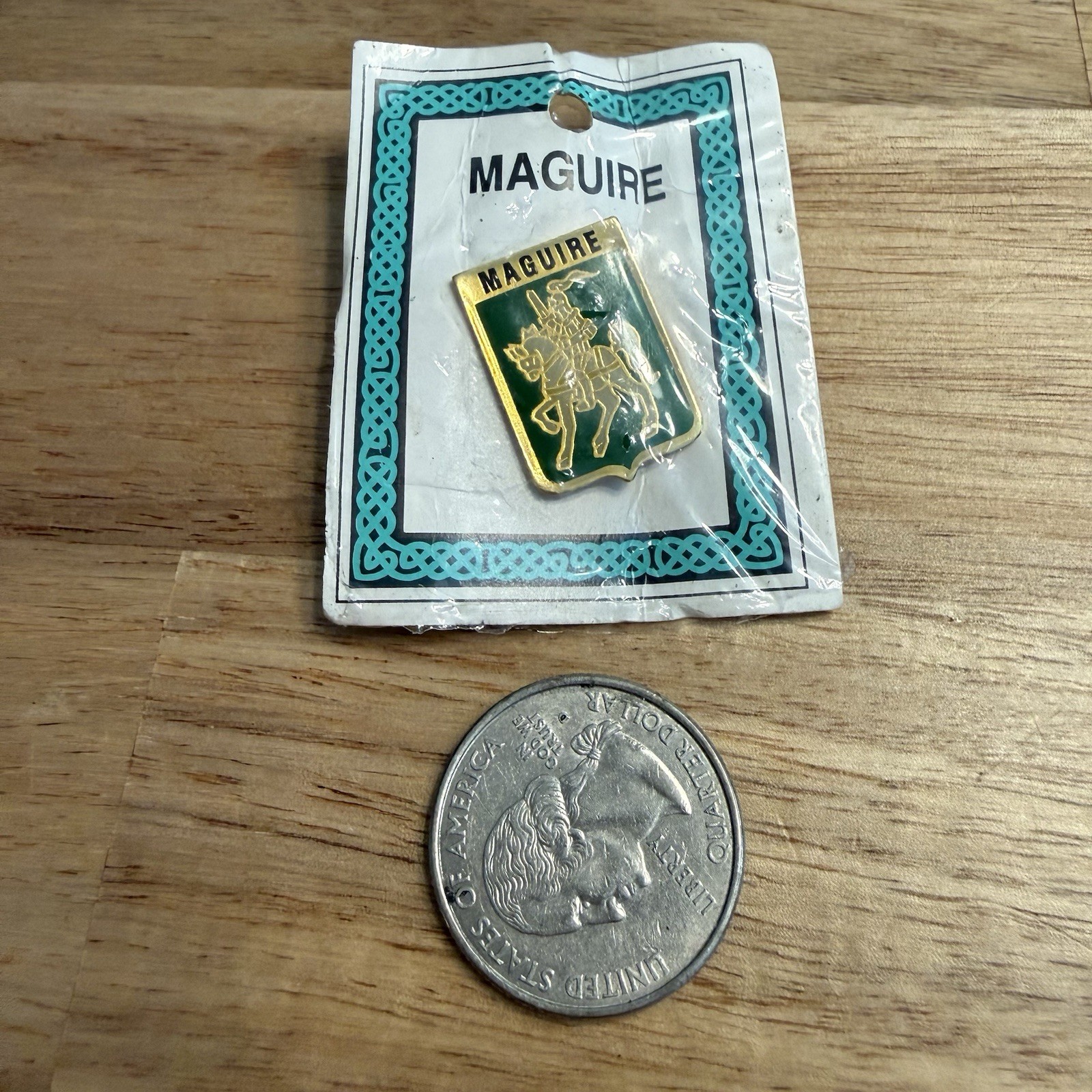 Vintage Maguire Surname Coat of Arms Pin Irish Family Crest Shield Brooch