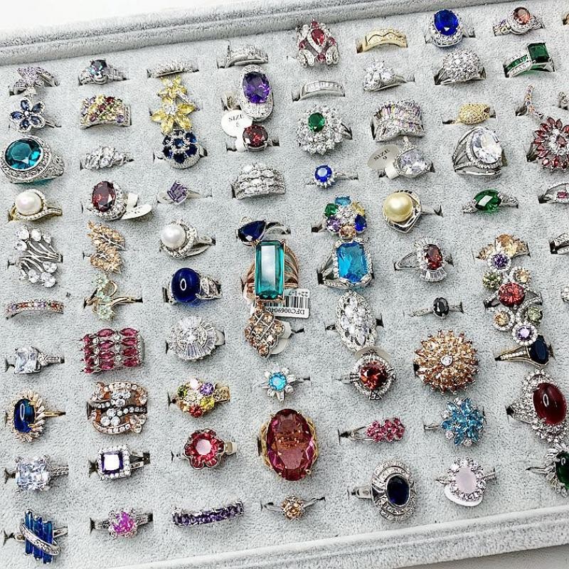 50PCS Wholesale Colorful Crystal Mixed Rings Bulk Finger Band Ring Jewelry Lot