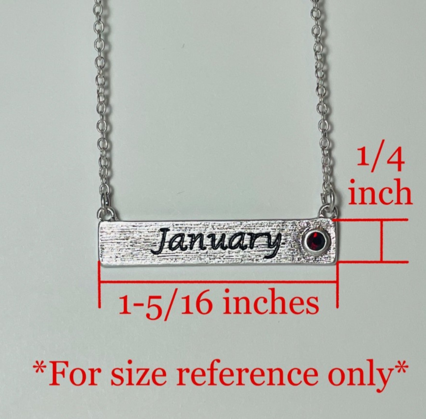 Personalized August Birthstone Necklace Bar Pendant Dainty Silver Plated