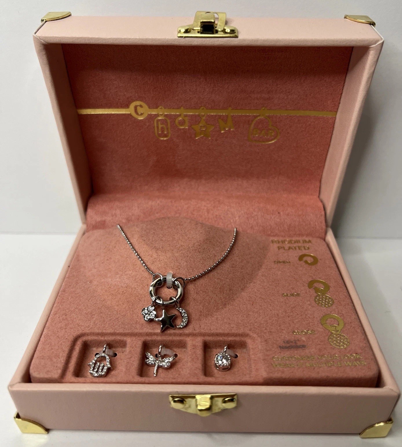 Charm Bar Rare Silver Tone Interchangeable Charm Necklace Star Moon New