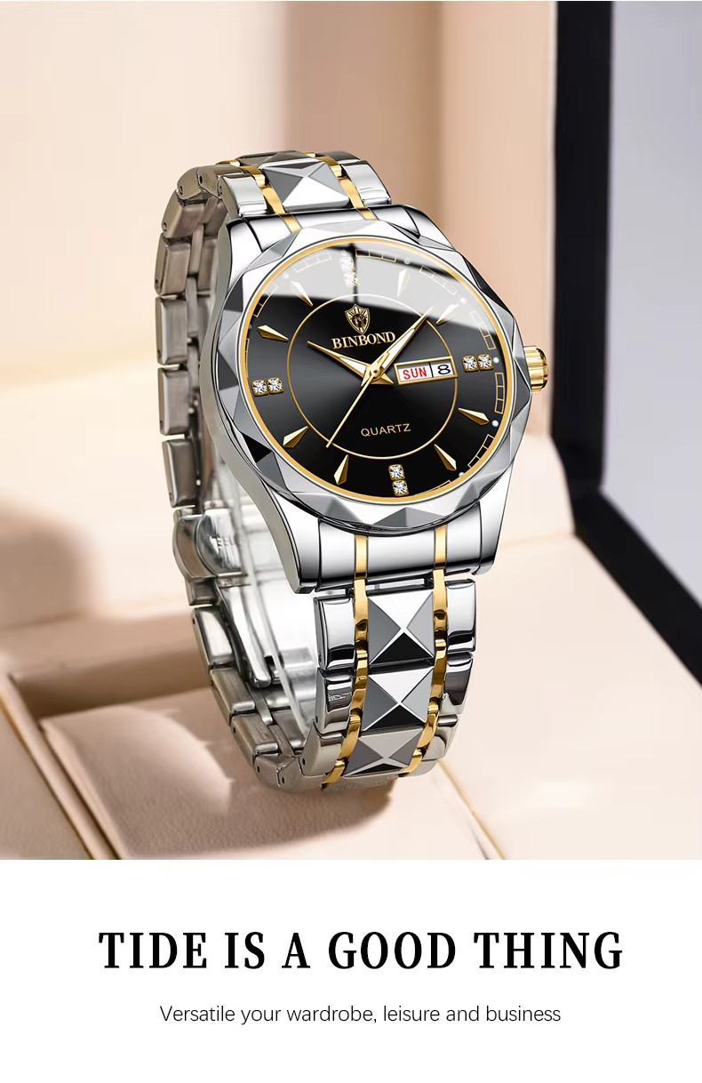 Waterproof Men Watch Stainless Steel Quartz Black Classic Business Wristwatch