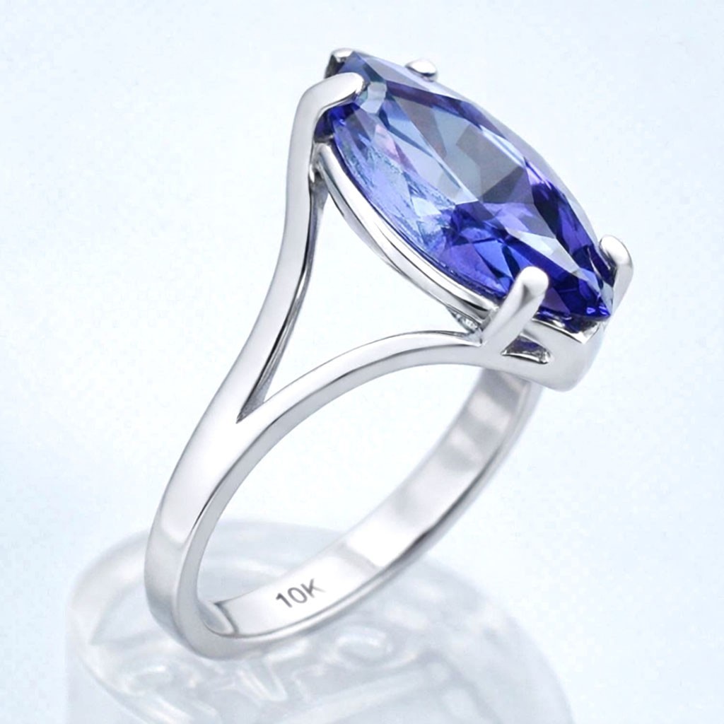 LAB CREATED 3.07 Cts AAA TANZANITE RING 10K SOLID WHITE GOLD – New With Tag