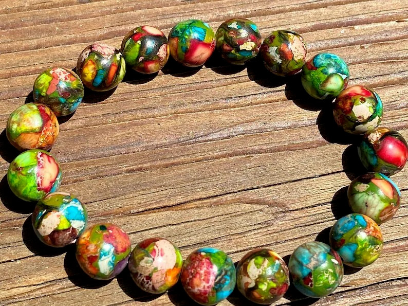 Colorful Sea Sediment Jasper 10mm Natural Gemstone Beads Healing Reiki Bracelet