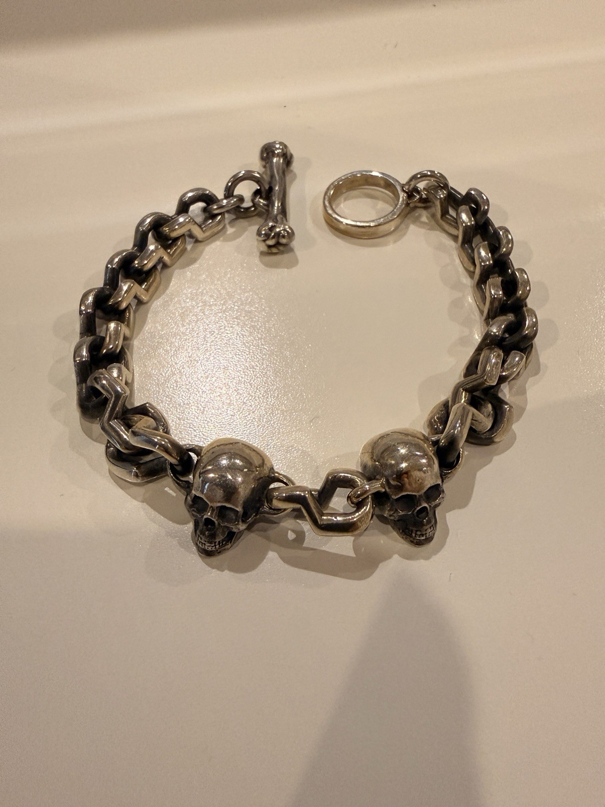 Sterling Silver 925 Skull Chain Bracelet 19CM Long