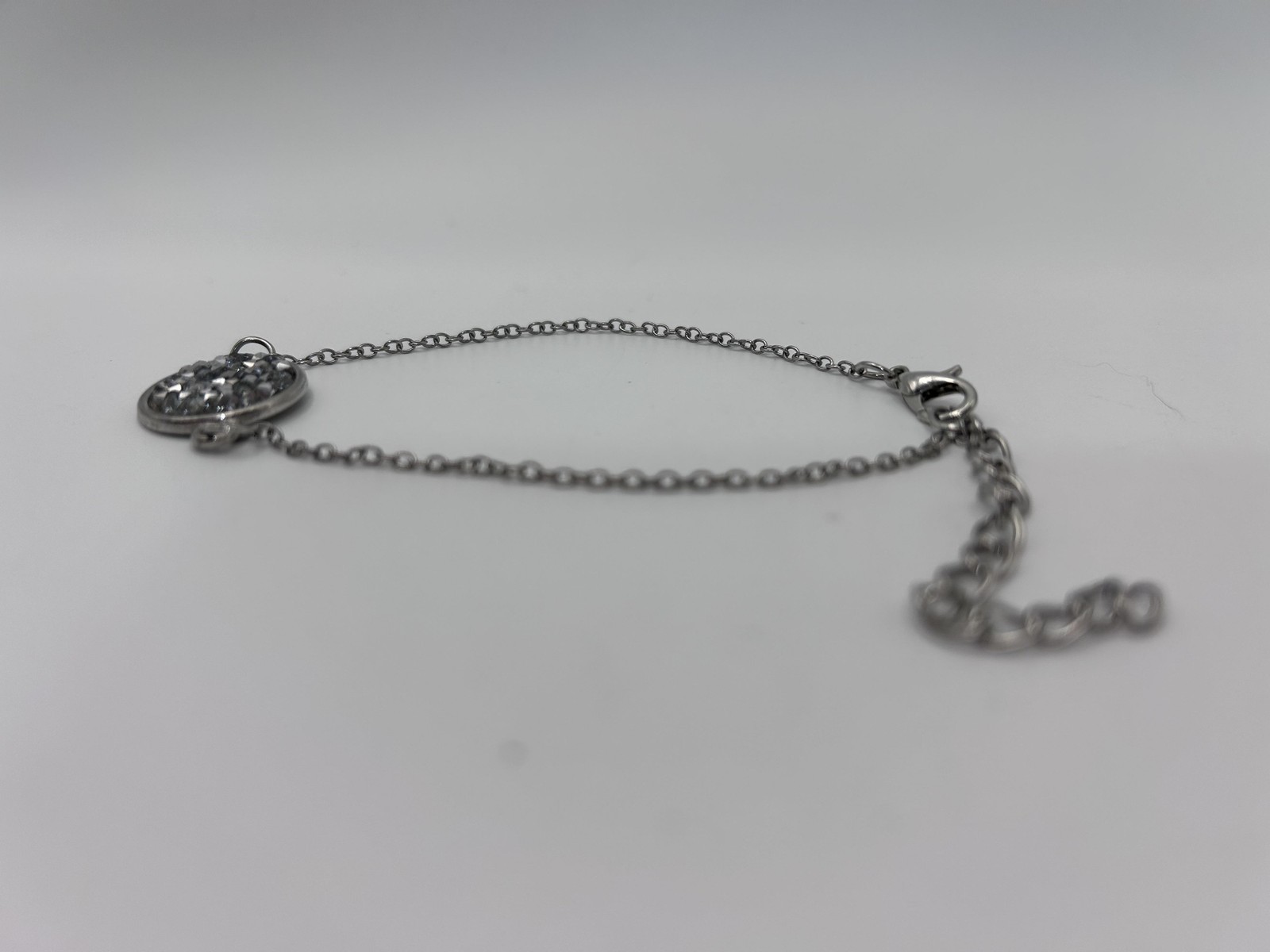 Bracelet Silver Tone Rhinestone Crystal Disc Chain Lobster Clasp Womens 6 Inch