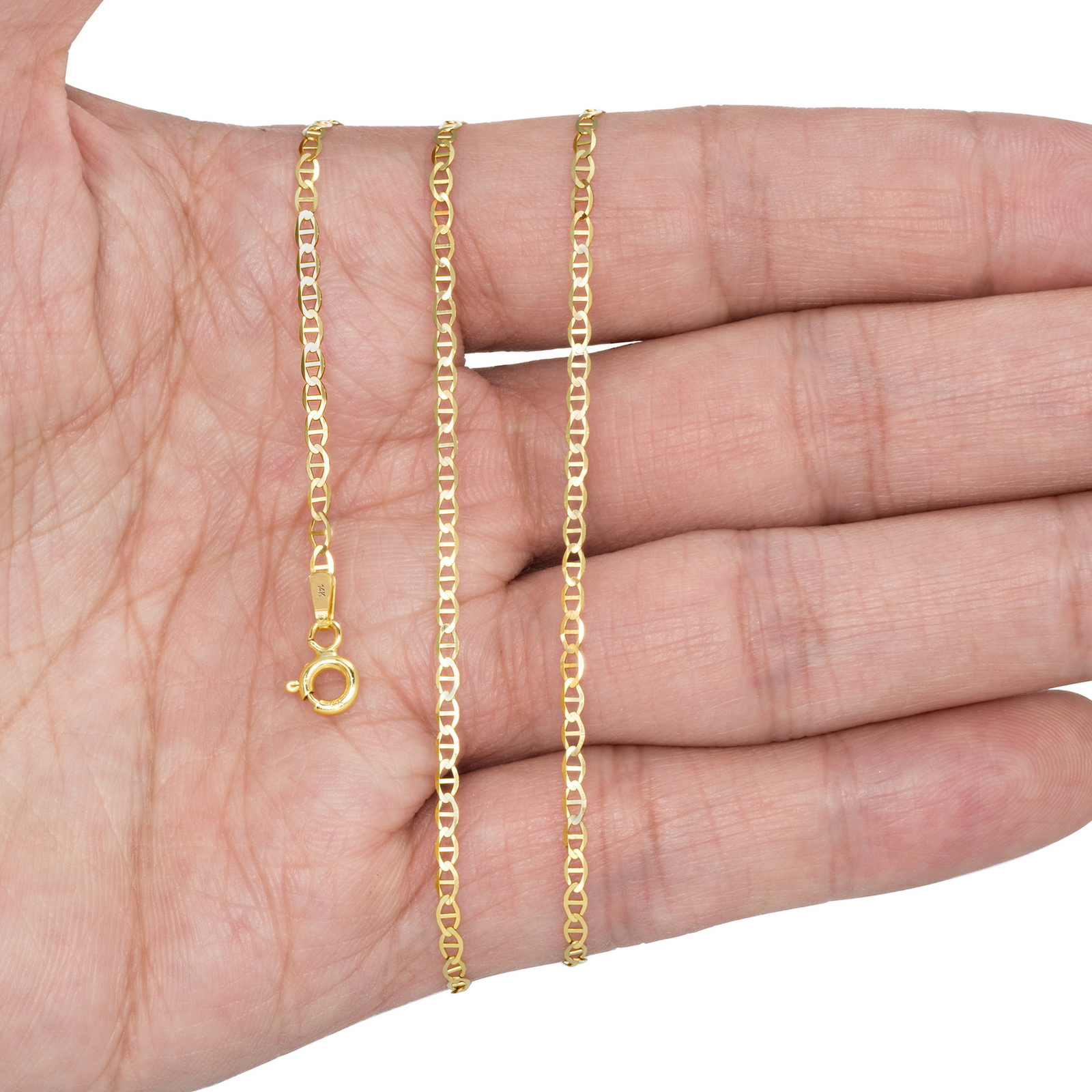 14K Yellow Gold Solid 2mm-7.5mm Mariner Anchor Chain Necklace Bracelet 7″- 30″