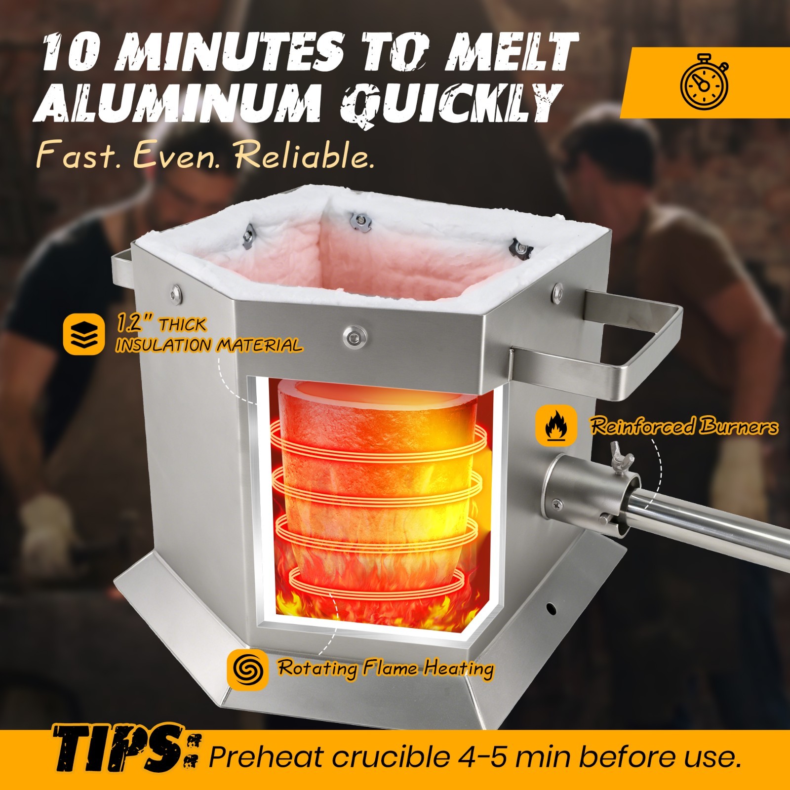 7KG Propane Furnace Kit w/ 2 Crucible Tongs,Smelting Gold Metal Recycle 2700℉