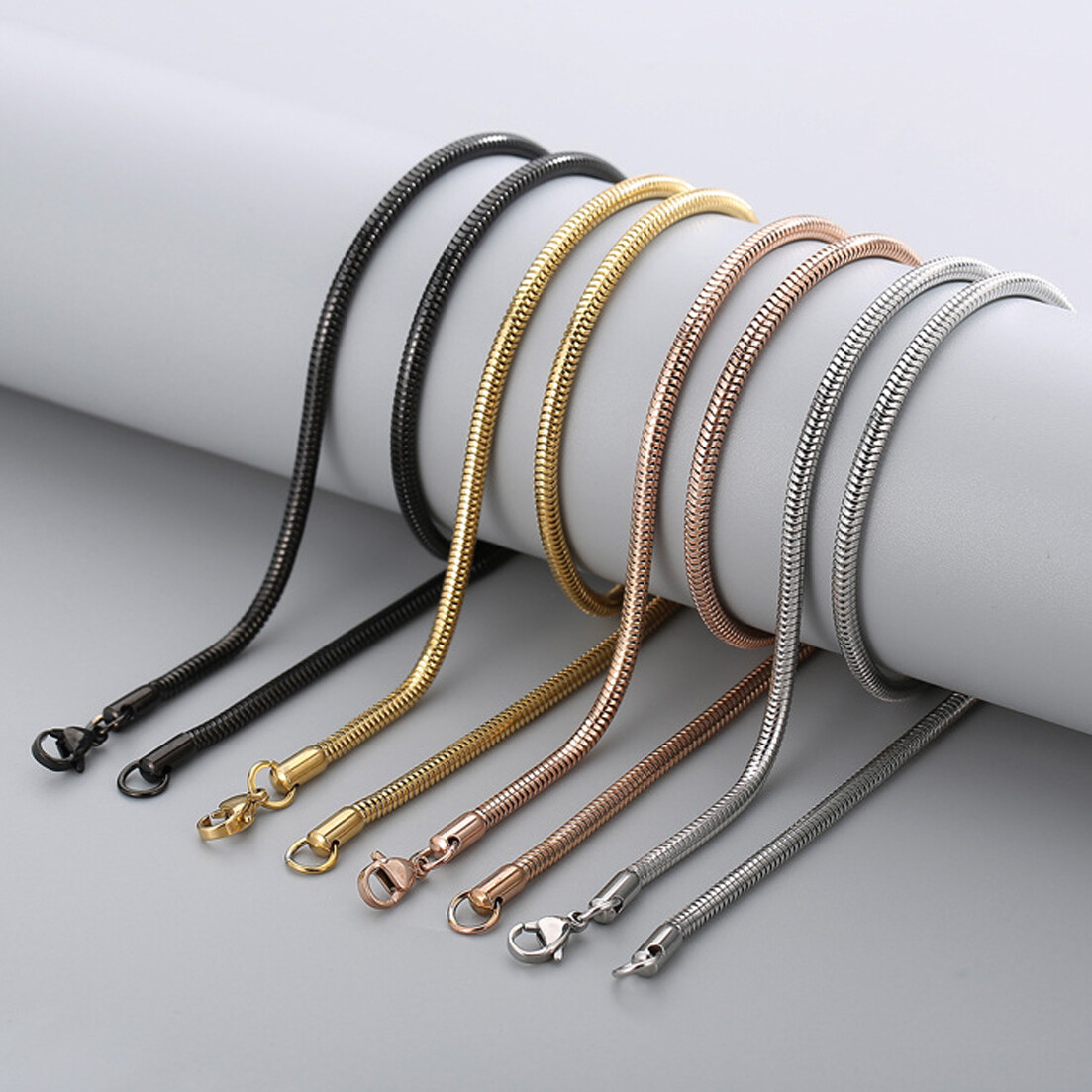 2.5-6mm Hot 316L Stainless Steel Men Women Round Snake Chain Necklace 20″22″24″