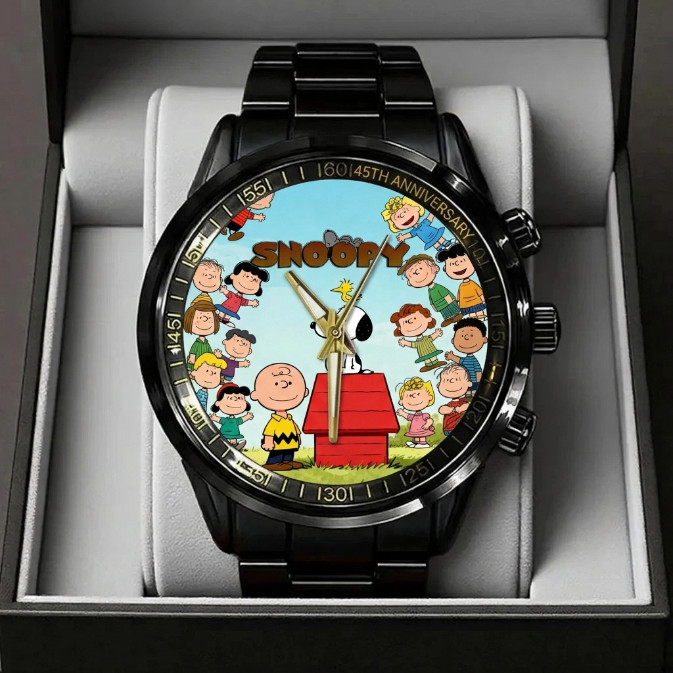 Snoopy Peanuts 45th Anniversary Watch Black Stainless Steel For Fan TN1360