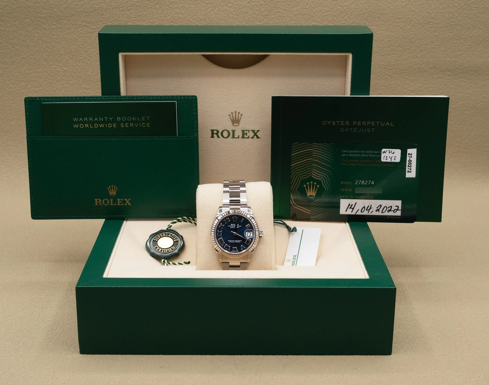 2022 Rolex Datejust 31 Blue Roman Dial Complete