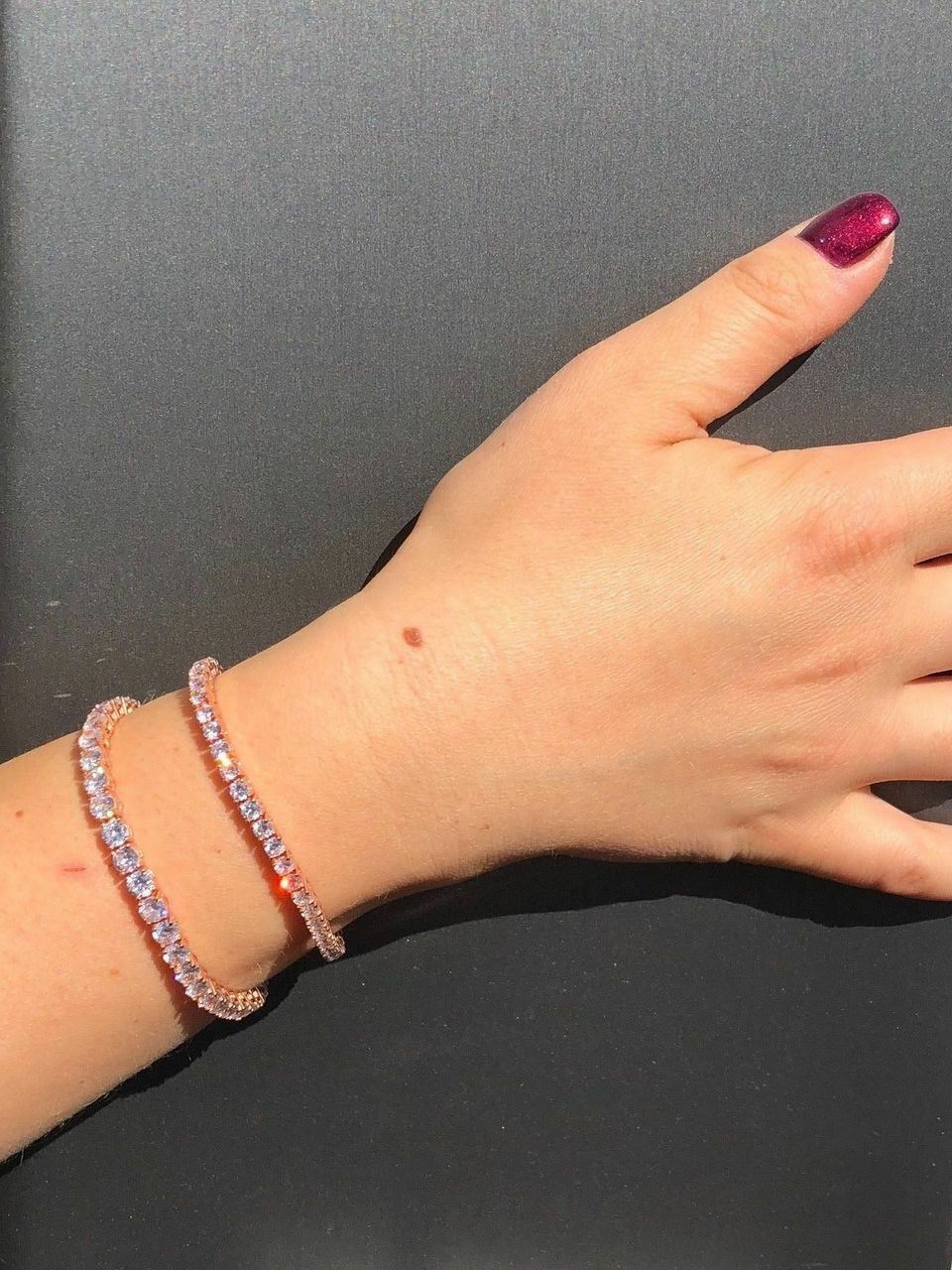 Tennis Bracelet Rose Gold Plated SOLID 925 Sterling Silver ITALY CZ Iced 3-5mm