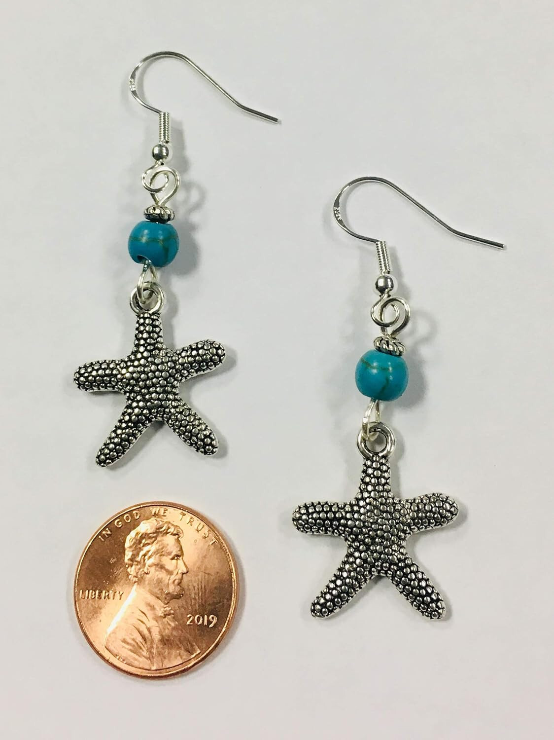 Starfish Earrings with Turquoise Beads,FREE SHIPPIN -beach,coastal,nautical,sea