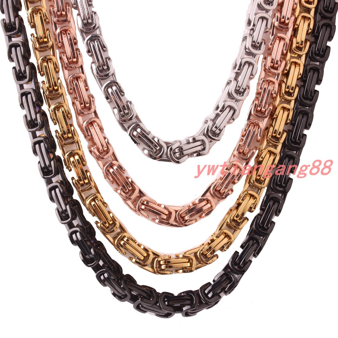 Men Chain Stainless Steel Silver/Gold/Black Tone Byzantine Box Necklace Bracelet