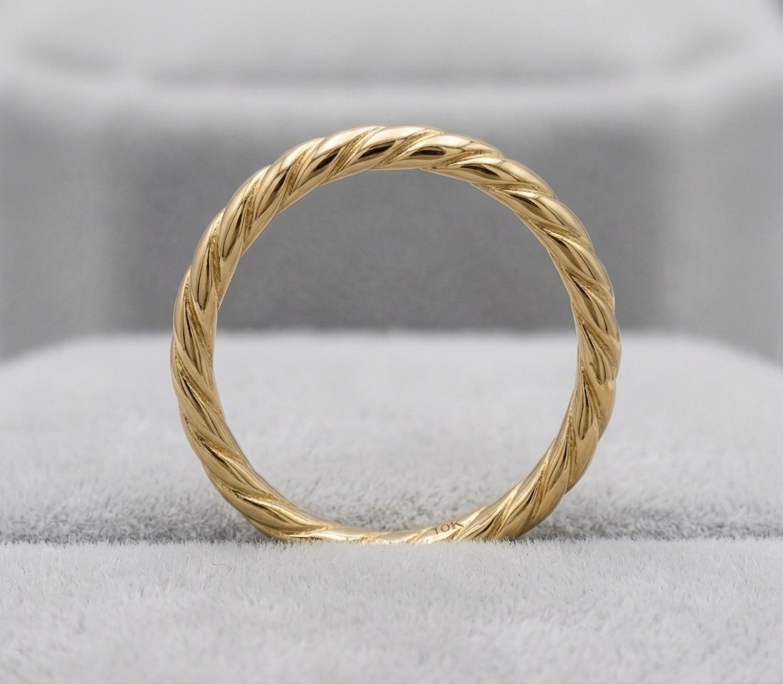 Polished Twisted Ribbed Band Ring Real 10K Yellow Gold Sizes 7 8