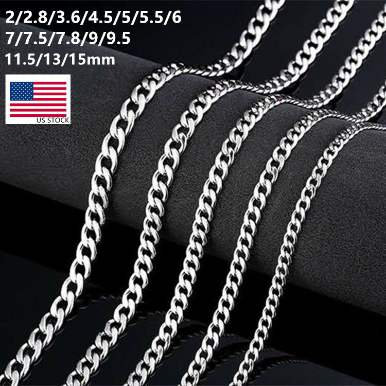 2-15mm Stainless Steel Curb Cuban Chain 16-36” Woman Man NEVER FADE