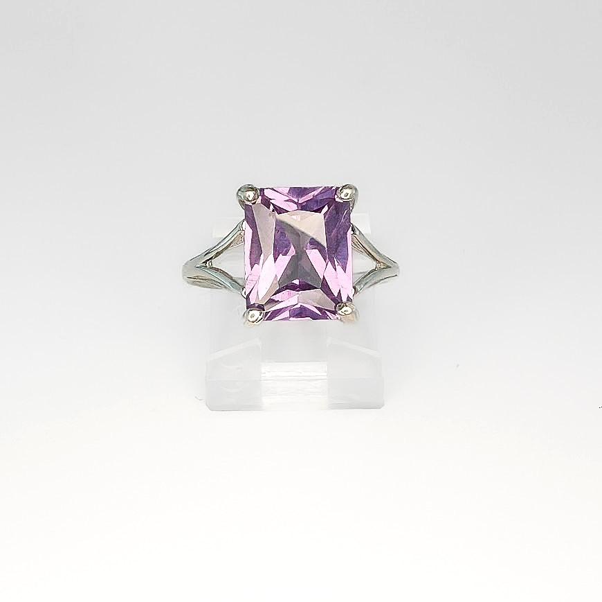 Created Alexandrite Emerald Cut Sterling Silver Solitaire Ring