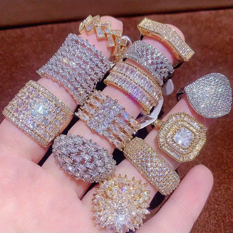 10-30pcs Vintage Luxury Crystal Ring Set Fashion Band Statement Jewelry Bulk