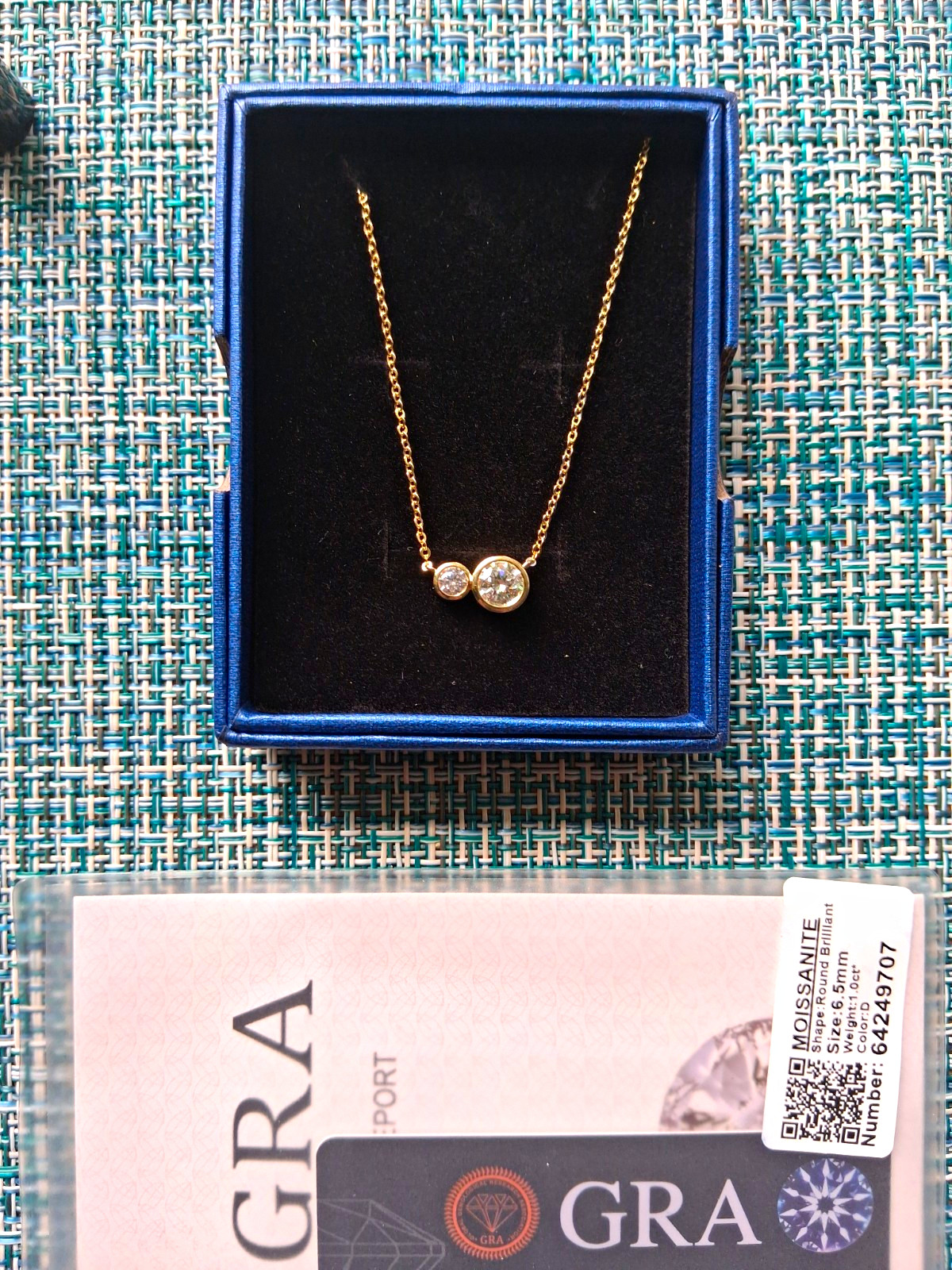 GRA 1 CT Moissanite Bezel Double Round Pendant 14K Gold Filled Necklace