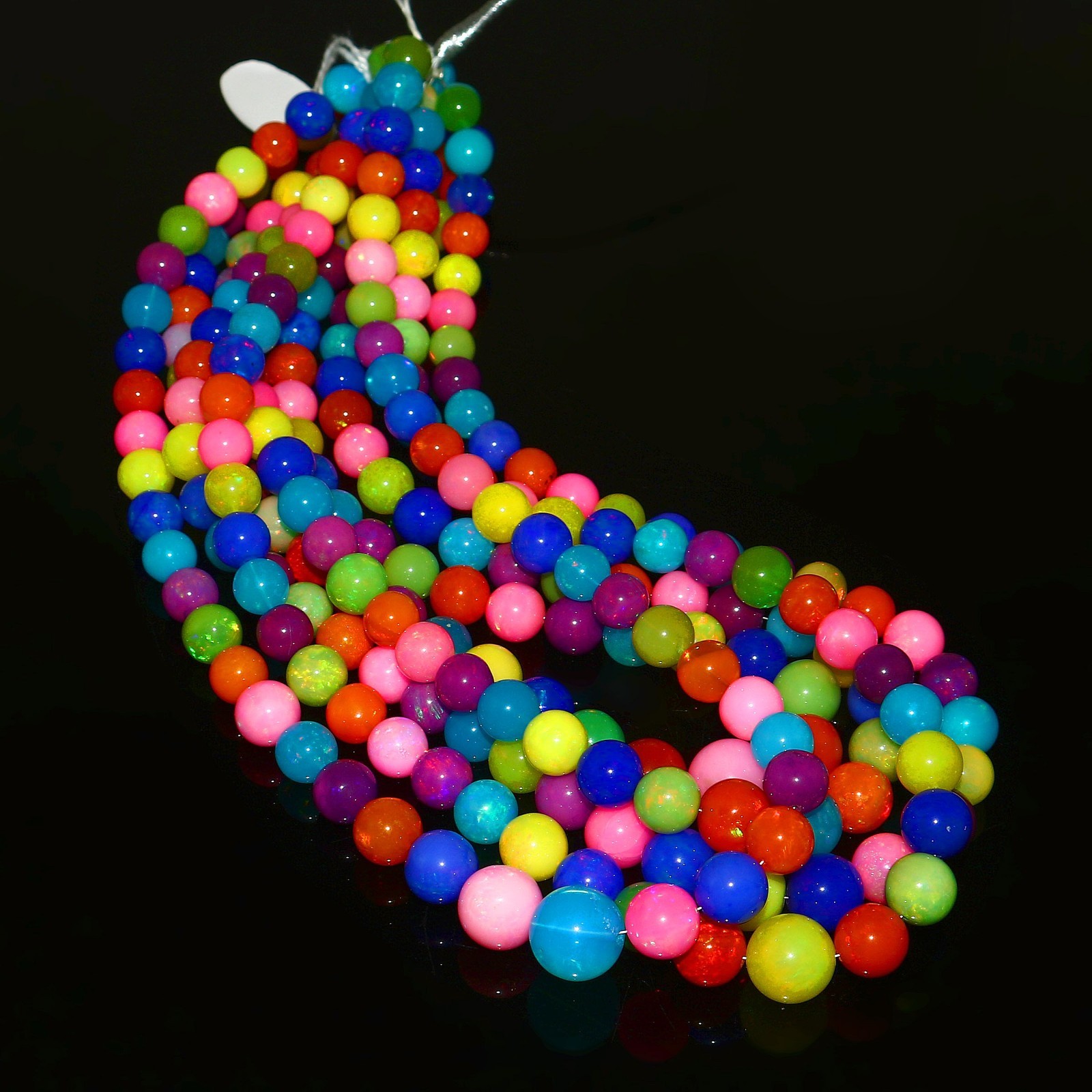 Ethiopian Welo Opal Faceted Round Bead Necklace Multi-Color Play of Fire 565