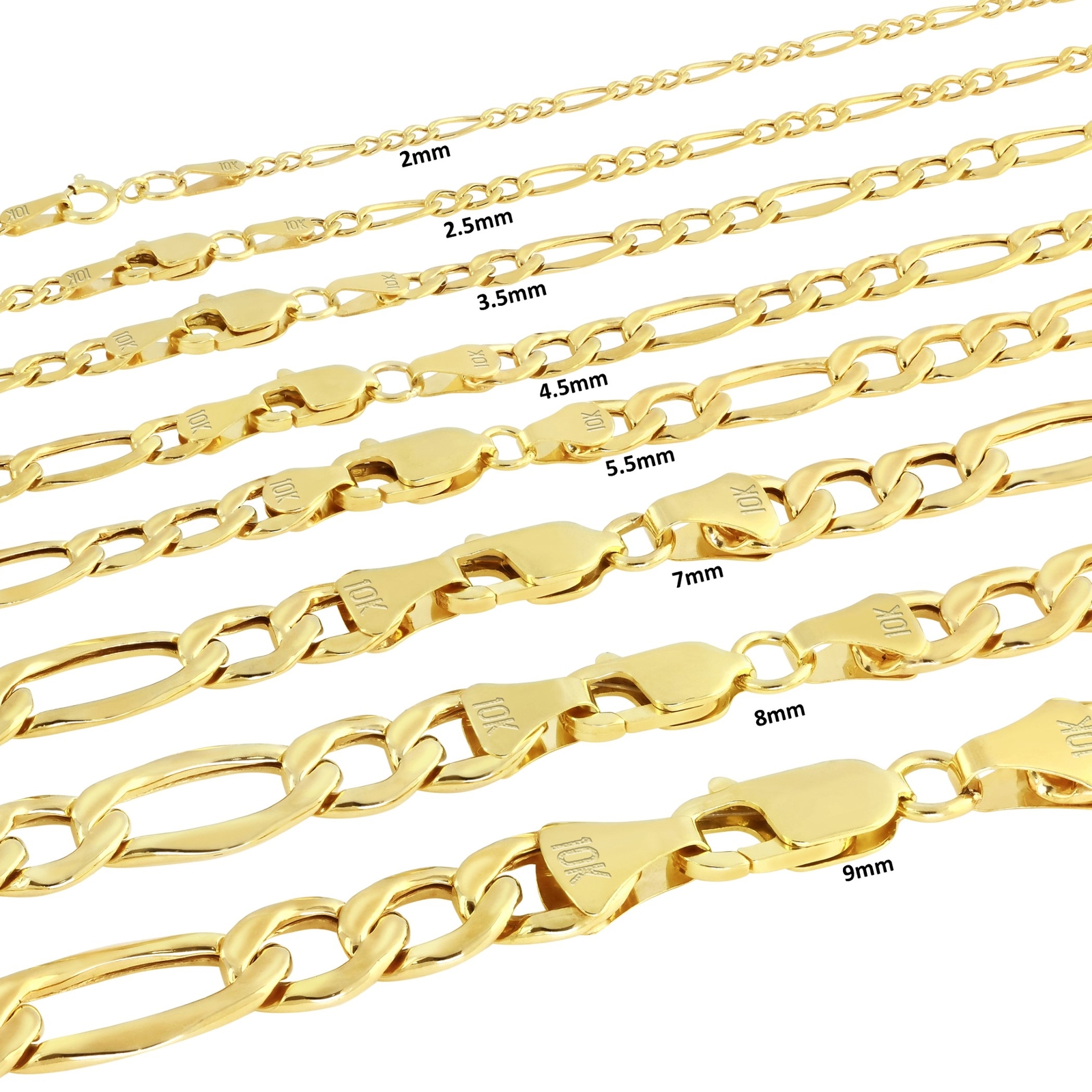 10K Yellow Gold 2mm-9mm Italian Figaro Chain Necklace Bracelet Men Women 7″- 30″