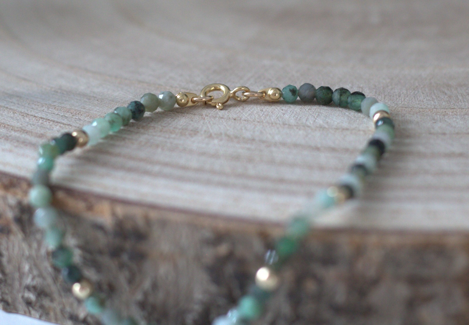 Emerald + 14K Gold balls, Gemstone Bracelet, May Birthstone, 18k gold filled