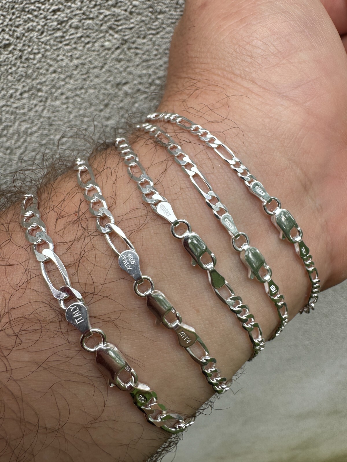 Figaro Link Chain Or Bracelet (2.5-10mm) Solid 925 Sterling Silver UNPLATED