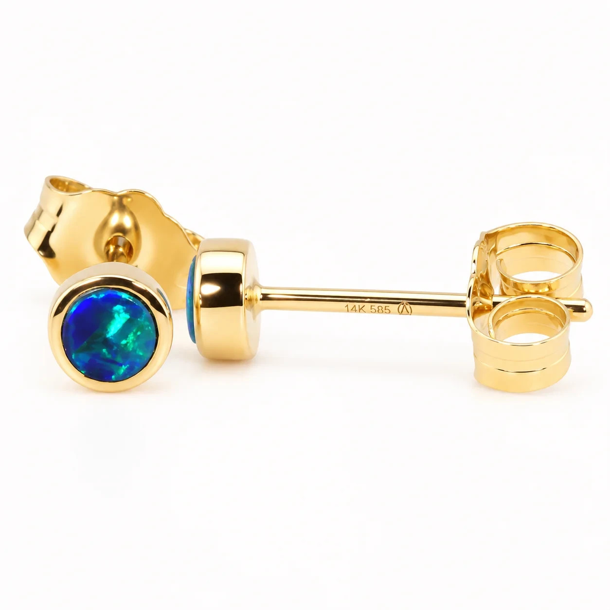 Australian Opal Earrings 14K Yellow Gold Dainty Stud Earrings