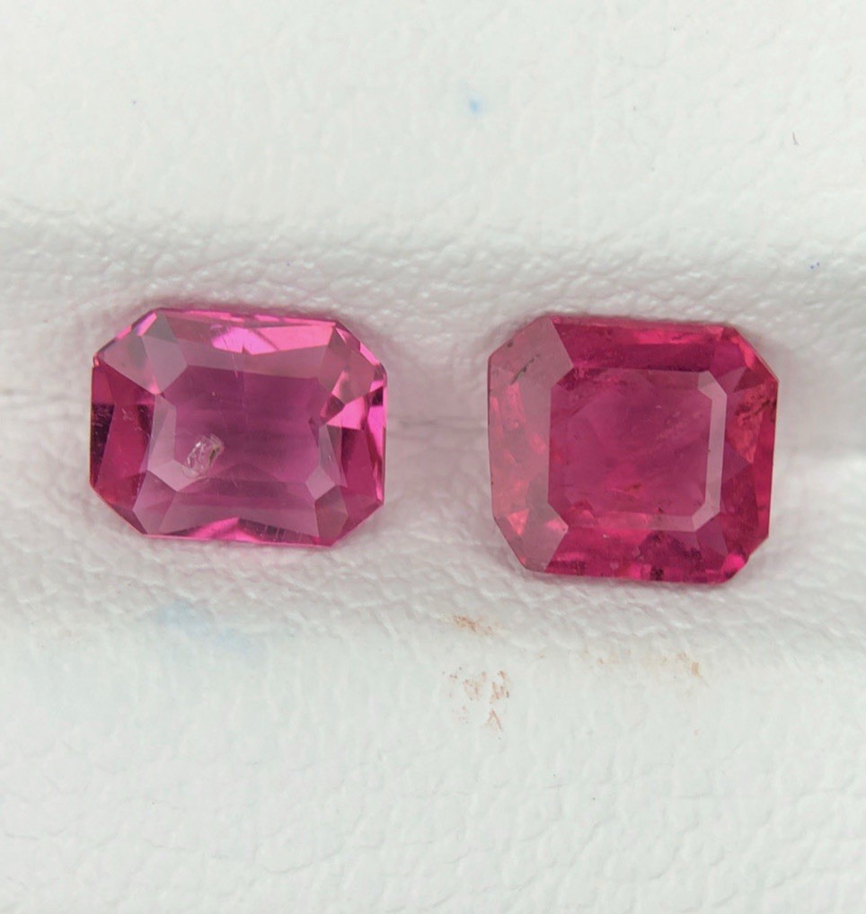Natural Rubellite Tourmaline Pair 1.10 Ct Emerald Cut Afghanistan Gemstones