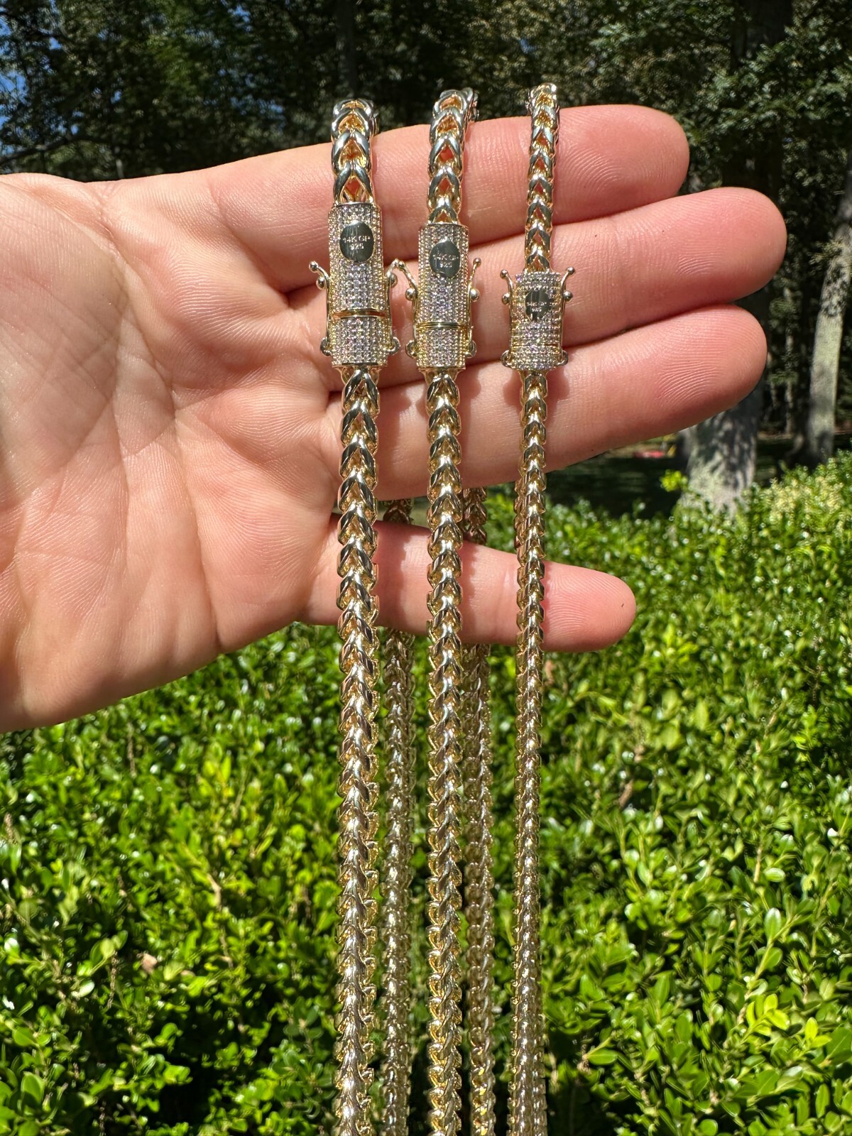 Iced MOISSANITE Clasp 14k Gold Stainless Steel Franco Chain Necklace Bracelet