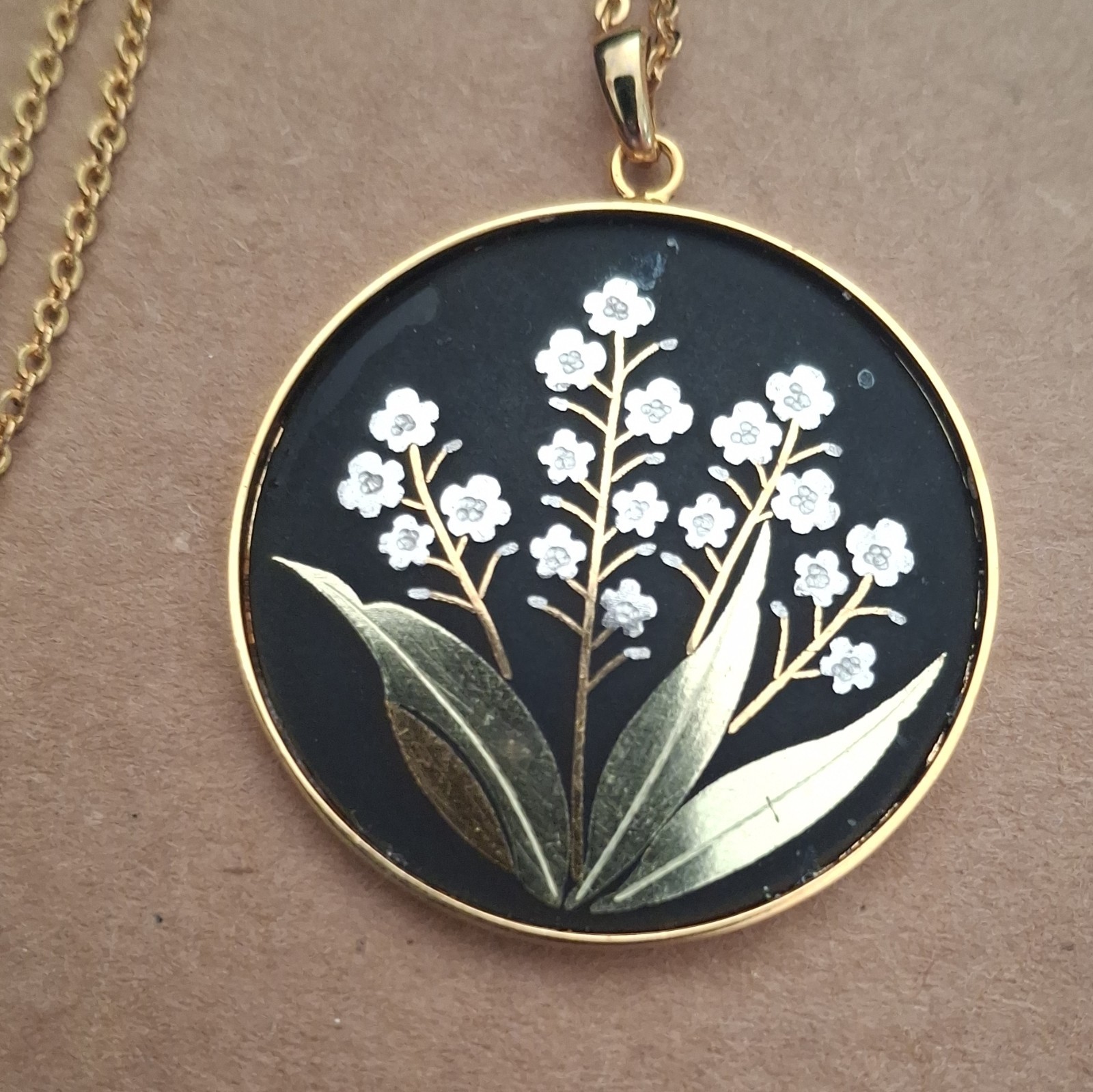 Vintage Japanese Signed Amita Lilly Of The Valley Gold Tone Necklace