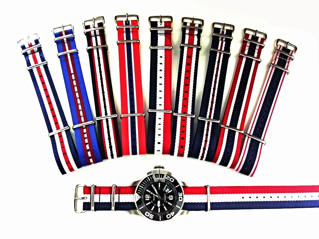 NATO G10 Red White Blue stripe watchband strap nylon Military RAF bond IW SUISSE