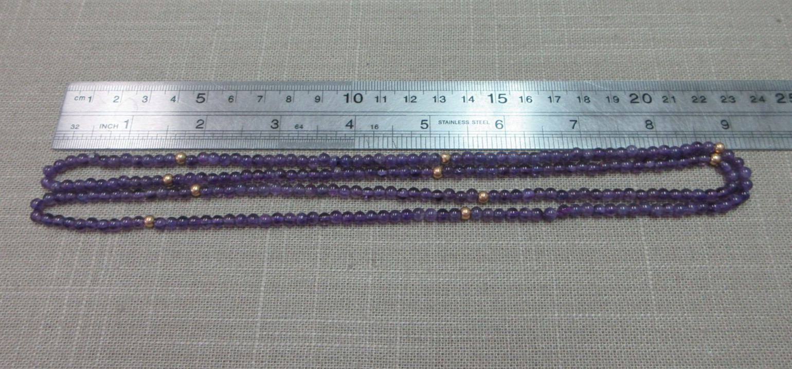 36″ 14k Y. Gold 3.8mm Beads 4mm Amethyst Beads Endless Necklace 21.37 Grams