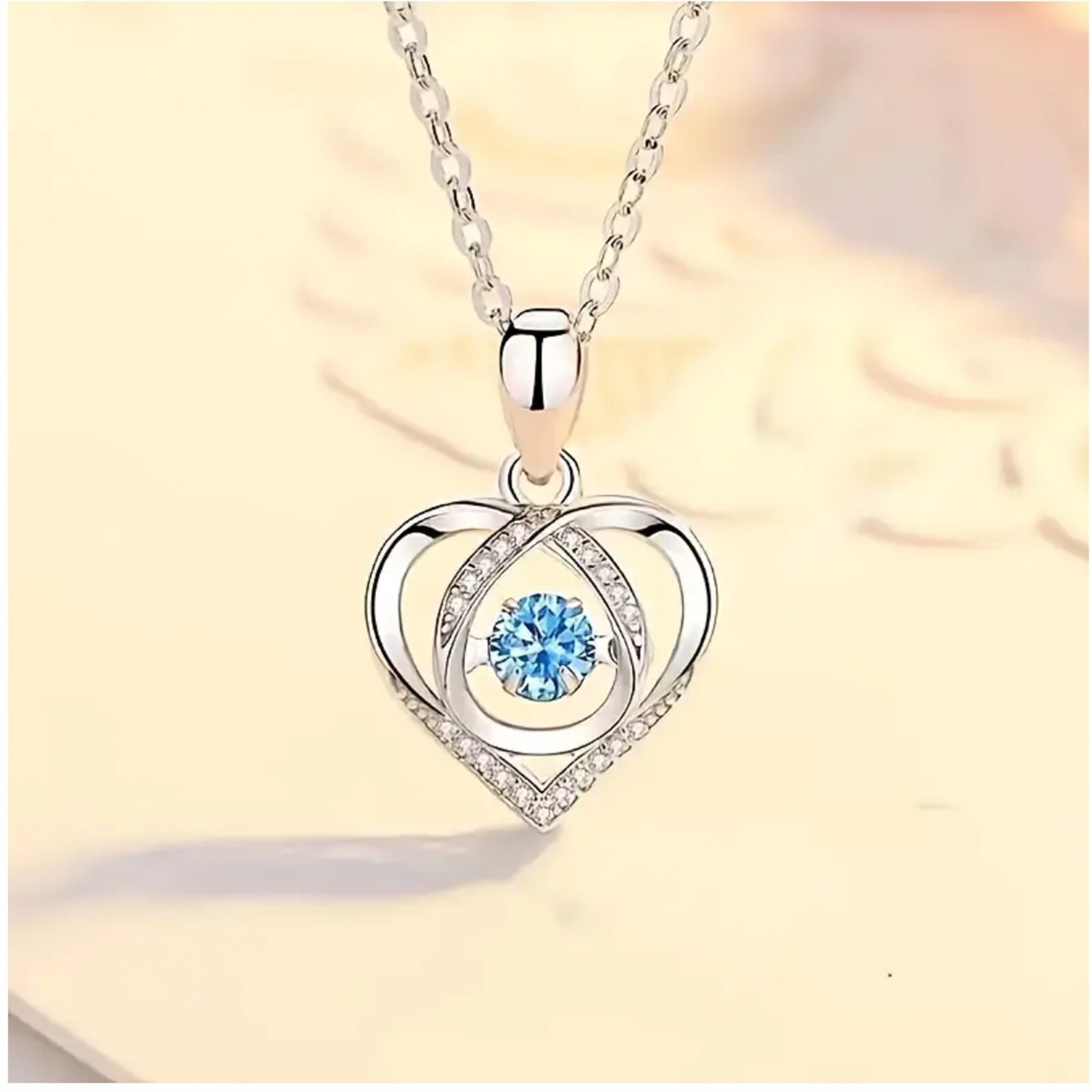 Love Heart Blue Moissanite Elegant Design Fashion Pendant Necklace Jewelry Gift